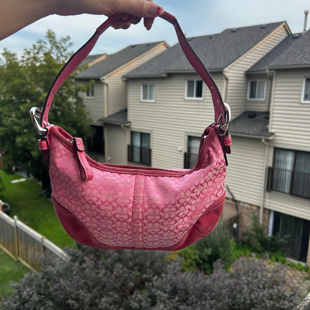 Vintage coach signature hobo bag pink jacquard canvas & suede no k042-6357